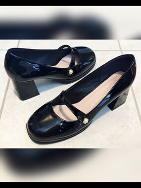 Black Patent Mary Jane Block Heels